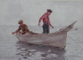 Boys fishing off Newlyn 1920  on