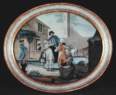 A reverse glass painting showing a farewell scene outside a tavern von Henry W. Banbury