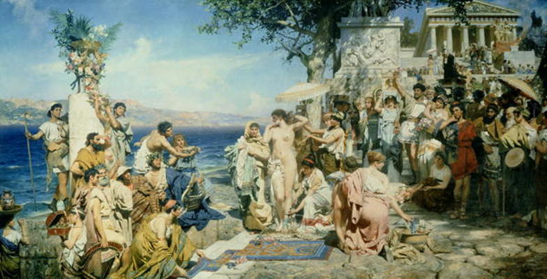 Phryne at the Festival of Poseidon in Eleusin (oil on canvas) von Henryk Siemieradzki