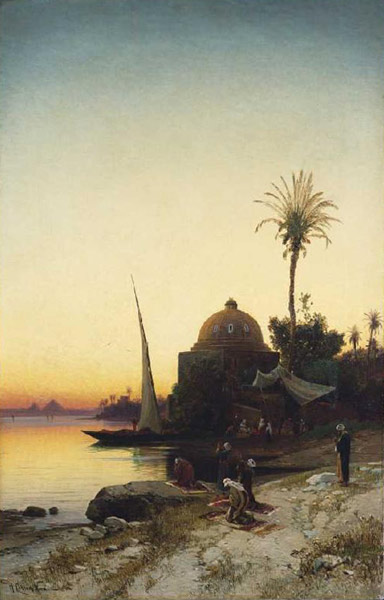 Moslems beim Abendgebet am Ufer des Nil von Hermann David Salomon Corrodi