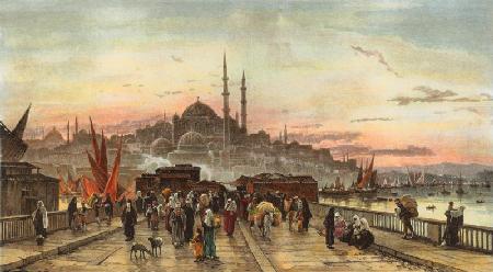 Konstantinopel, Galatabrücke (Abend auf der Validebrücke zu Konstantinopel: Blick auf Stambul.) 1890 (?)