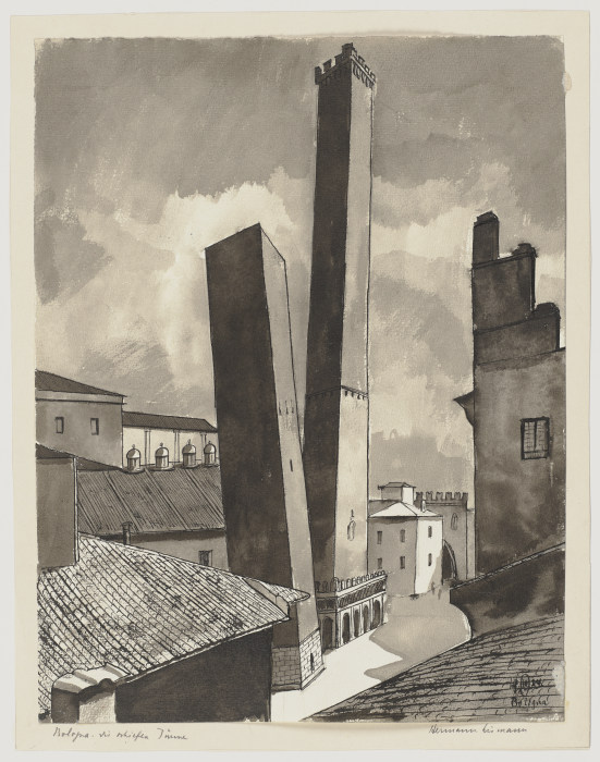 Die beiden Türme Garisenda und Asinelli in Bologna von Hermann Lismann