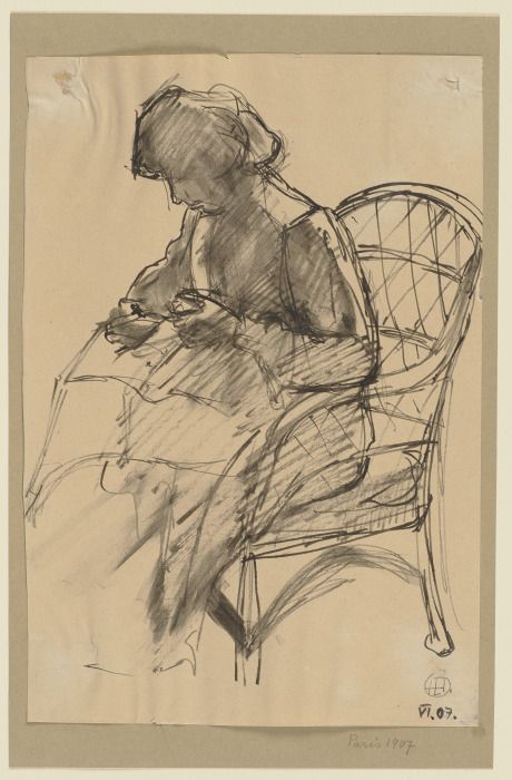 Lesende Frau in einem Korbstuhl von Hermann Lismann