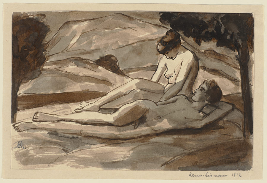 Nacktes Paar in einer Landschaft von Hermann Lismann