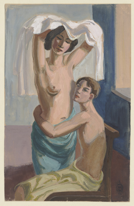Sitzender Männerakt, einen stehenden Frauenakt umarmend von Hermann Lismann