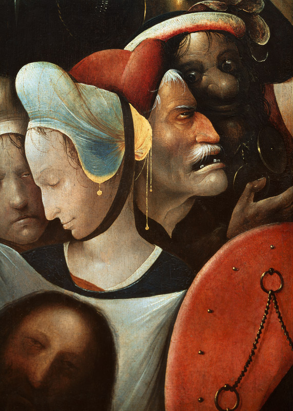 Detail of The Carrying of the Cross showing three faces including St Veronica (see also 28966, 61299 von Hieronymus Bosch