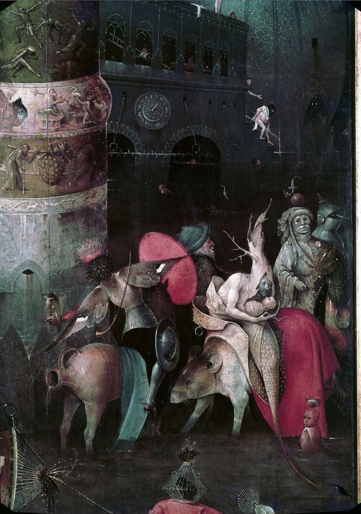 Die Versuchung des heiligen Antonius (Triptychon, Detail des Mittelteils) von Hieronymus Bosch