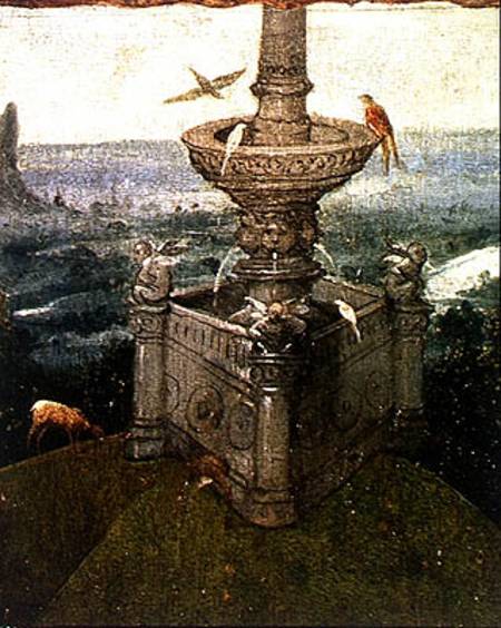 The Fountain in the Garden, detail from a panel of an altarpiece thought to be of the Last Judgement von Hieronymus Bosch