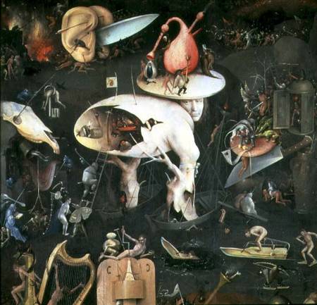 The Garden of Earthly Delights: Hell, right wing of triptych, detail of 'Tree Man' von Hieronymus Bosch