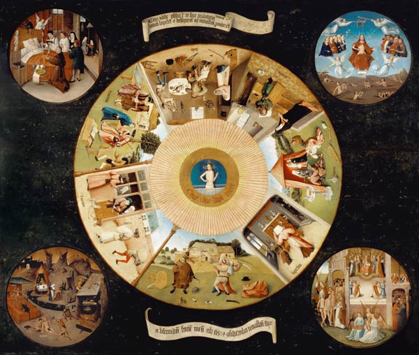 Die sieben Haupt/Todsünden und die vier letzten Dinge Tischplatte von Hieronymus Bosch