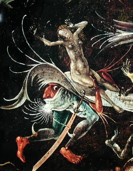 The Last Judgement, detail of a Woman being Carried Along by a Demon von Hieronymus Bosch