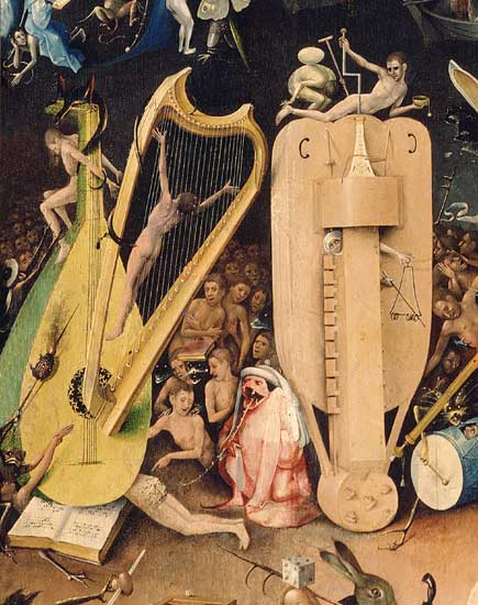 The Garden of Earthly Delights: Hell, detail of musical instuments from the right wing of the tripty von Hieronymus Bosch