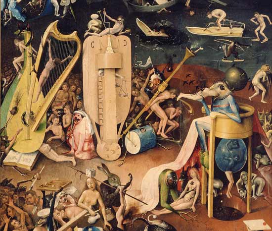 The Garden of Earthly Delights: Hell, detail from the right wing of the triptych von Hieronymus Bosch