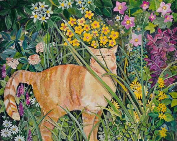 Cat and Long Grass, 1996  von Hilary  Jones