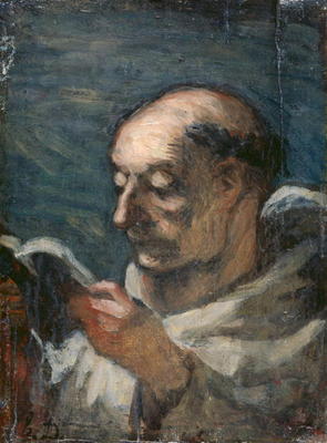 Monk Reading (oil on canvas) von Honoré Daumier