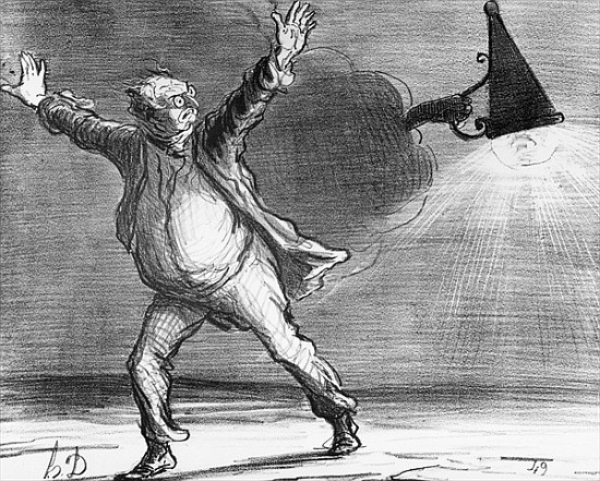 Series ''Actualites'', the comet, Monsieur Babinet decides to personally shut down the sun in order  von Honoré Daumier