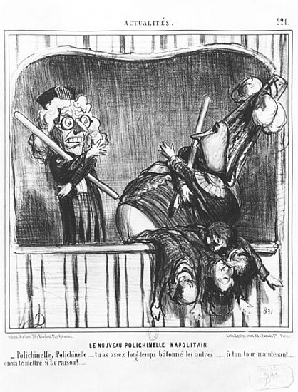 Series ''Actualites'', The new Neapolitan Buffoon, plate 221, illustration from ''Le Charivari'', 2n von Honoré Daumier