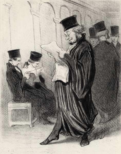 Rechtsanwalt Chapotard liest in einer juristischen Zeitschrift die von ihm selbst verfasste Lobschri 1846