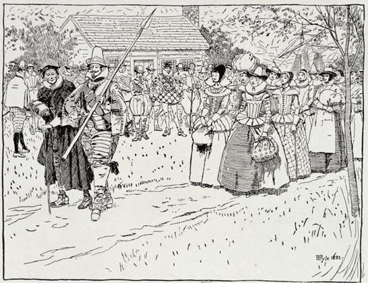 The Arrival of the Young Women at Jamestown, 1621, from Harper's Magazine, 1883 (engraving) von Howard Pyle