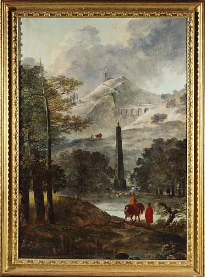 A Mountainous Landscape with an Obelisk von Hubert Robert