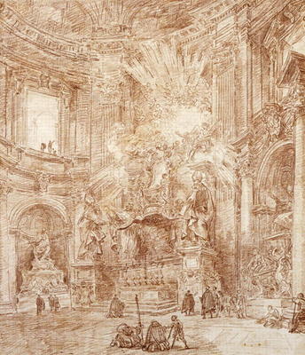 Interior of a church (red chalk on paper) von Hubert Robert
