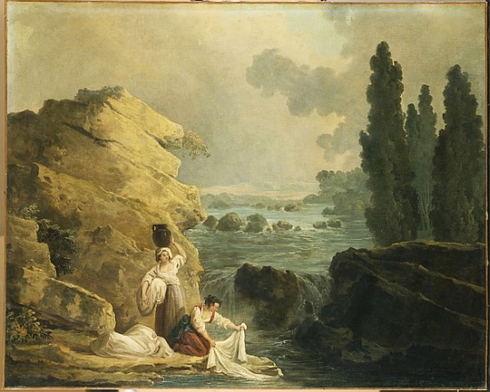 Washerwomen by a Cascade von Hubert Robert