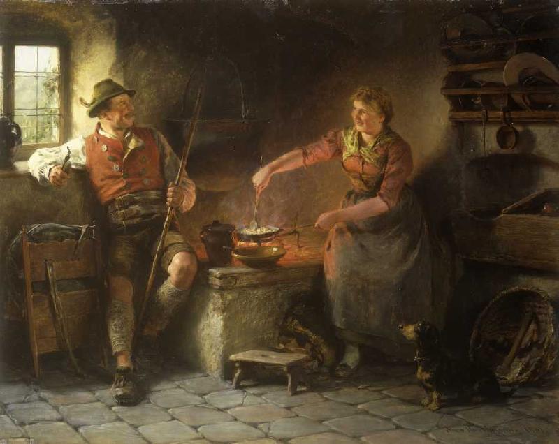 Kleiner Schwatz in der Küche von Hugo Wilhelm Kauffmann