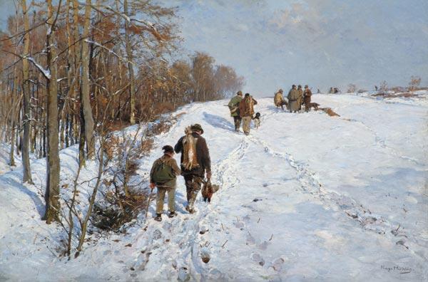Heimkehr von der Winterjagd. um 1900