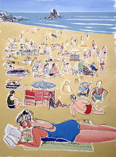 Bathers, Broadhaven Beach, Dyfed, 1995 (oil on ink on board)  von Huw S.  Parsons