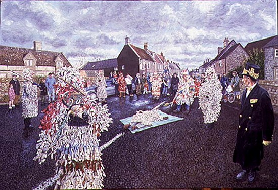 Boxing Day Mummers, Marshfield, 1998 (oil on board) (see also 107623)  von Huw S.  Parsons