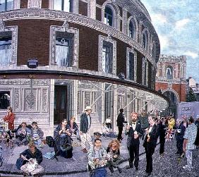 Promenaders at The Last Night, Royal Albert Hall, detail (oil on canvas) 