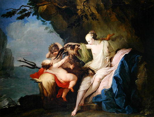The Nymph Adrastia and the Goat Amalthea with the Infant Zeus (oil on Roman cobblestone canvas) von Ignaz Stern