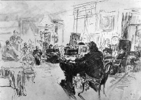 Wladimir Solowjow beim Vorlesen im Salon der Baronesse Barbara Uexkull von Hildenbandt 1890