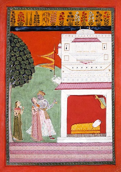 Lovers approaching a bed chamber, Malwa, c.1680 von Indian School