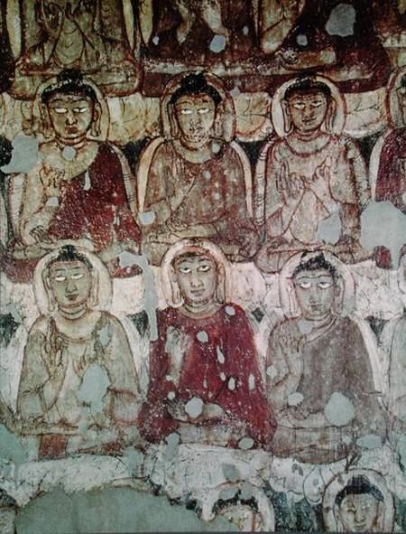 A Multitude of Seated Buddhas, detail, from the interior of Cave 2 von Indian School