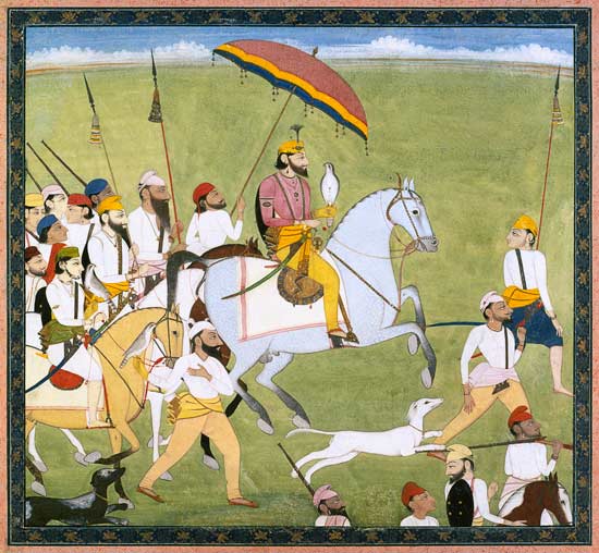 Rajah Dhian Singh (1796-1840) hunting with companions von Indian School