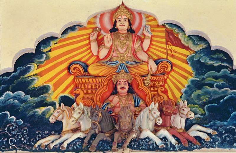 Surya Narayan, the Sun God (painted relief)  von Indian School