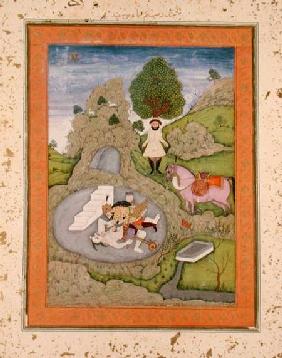 Rustam killing the White Demon, illustration from the 'Shahnama' (Book of Kings), by Abu'l-Qasim Man 17th centu