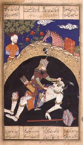 Rustam slays the White Div of Mazandaran, illustration from the 'Shahnama' (Book of Kings), by Abu'l 1590