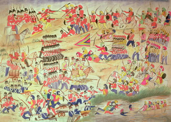 An Incident during the Sikh Wars, (w/c on paper) von Indian School, (19th century)