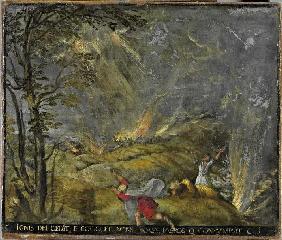 Acht Darstellungen aus dem Leben des Hiob: Das Feuer verzehrt die Herde 1614