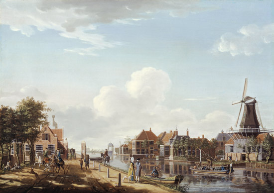 Dutch Canal Scene with Elegant Figures and a Mill von Isaak Ouwater