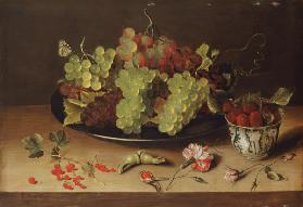 Stilleben mit Weintrauben und Porzellanschale 1638