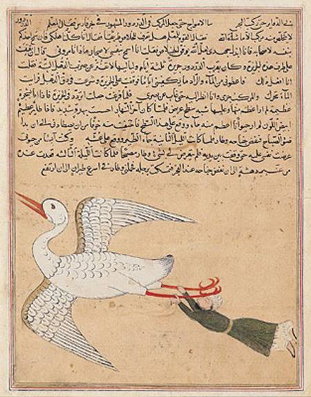 Ms E-7 fol.72a Merchant from Isfahan Flying, from 'The Wonders of the Creation and the Curiosities o von Islamic School