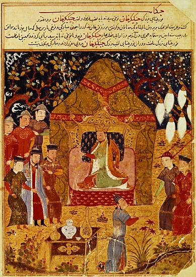 Genghis Khan in his tent Rashid al-Din (1247-1318) von Islamic School