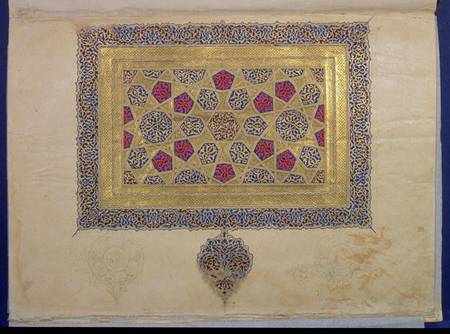 Page from a Koran manuscript, illuminated by Mohammad ebn Aibak, Il-Khanid Period von Islamic School