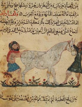 A veterinarian helping a mare to give birth, illustration from the 'Book of Farriery' by Ahmed ibn a 1210