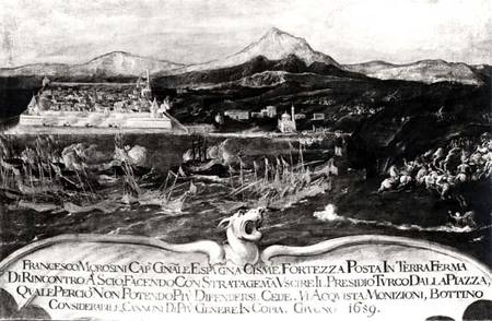 A Battle between the Venetian fleet under General Francisco Morosini (1618-94) against the Turks at von Scuola pittorica italiana