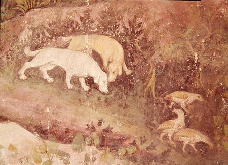 The Month of June, detail of dogs and partridges von Scuola pittorica italiana