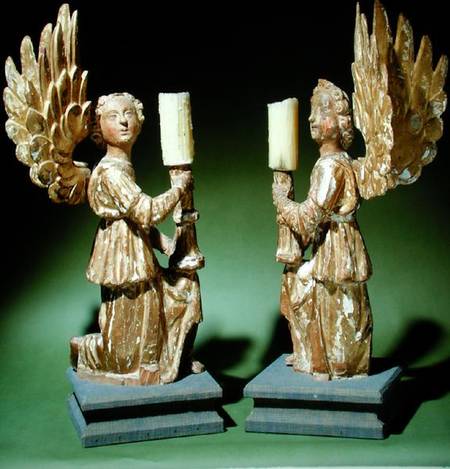 Pair of carved candlesticks (polychrome oak) von Scuola pittorica italiana